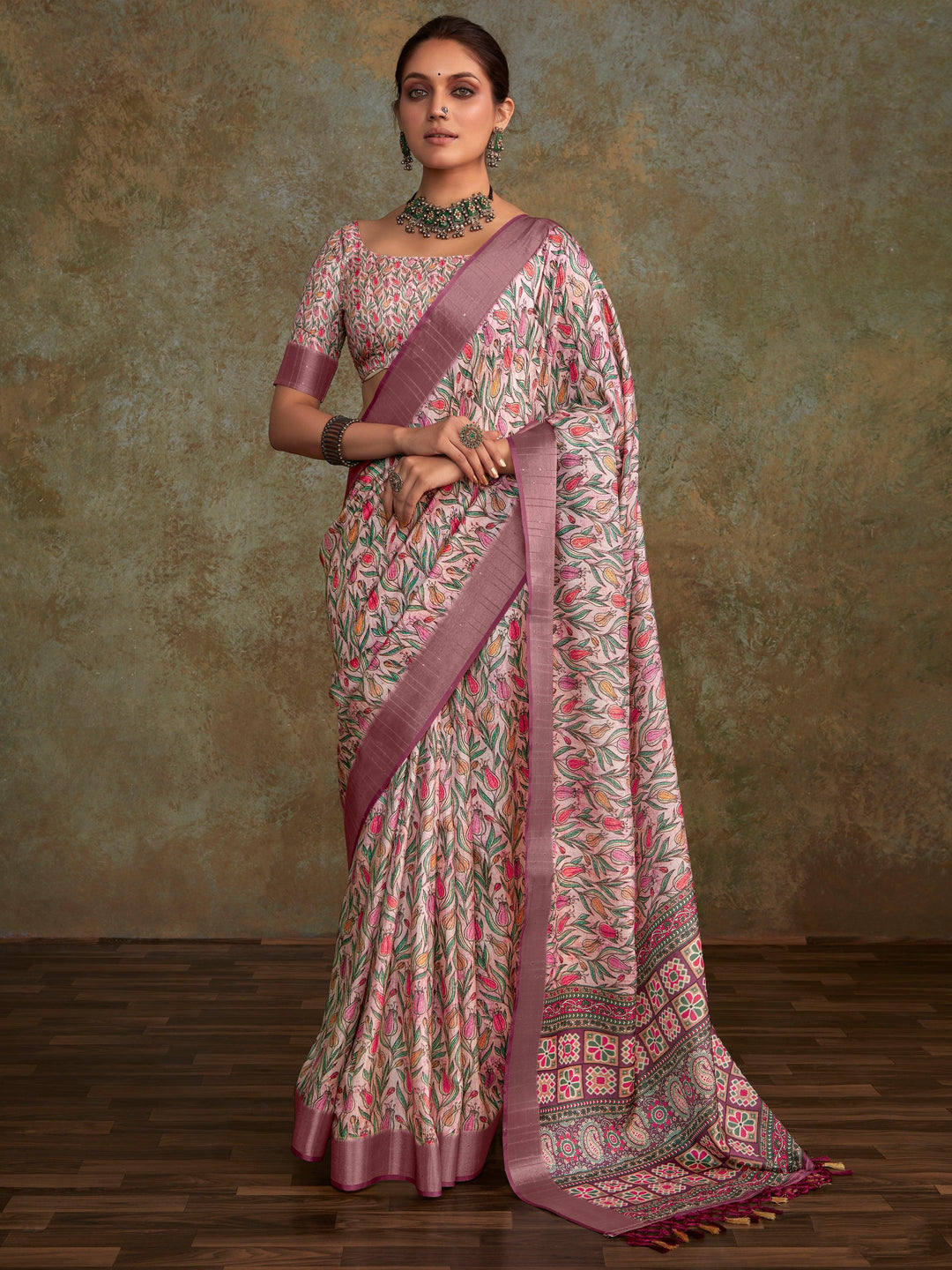 Pink silk saree crafted for elegance and style.