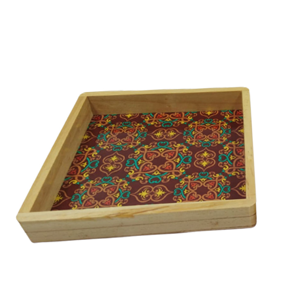 Brightly colored wooden tray, ideal for enhancing your table decor and hosting gatherings.