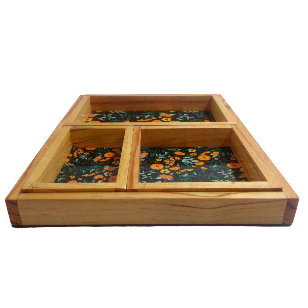 Eye-catching multi-color wooden tray set, designed to elevate your hosting and serving style.