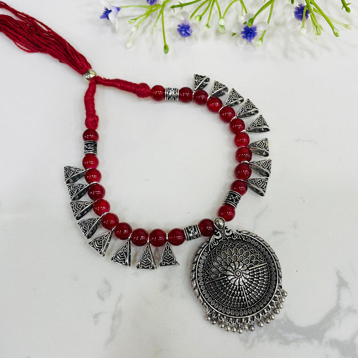 Exquisite oxidised necklace, ideal for enhancing festive attire.