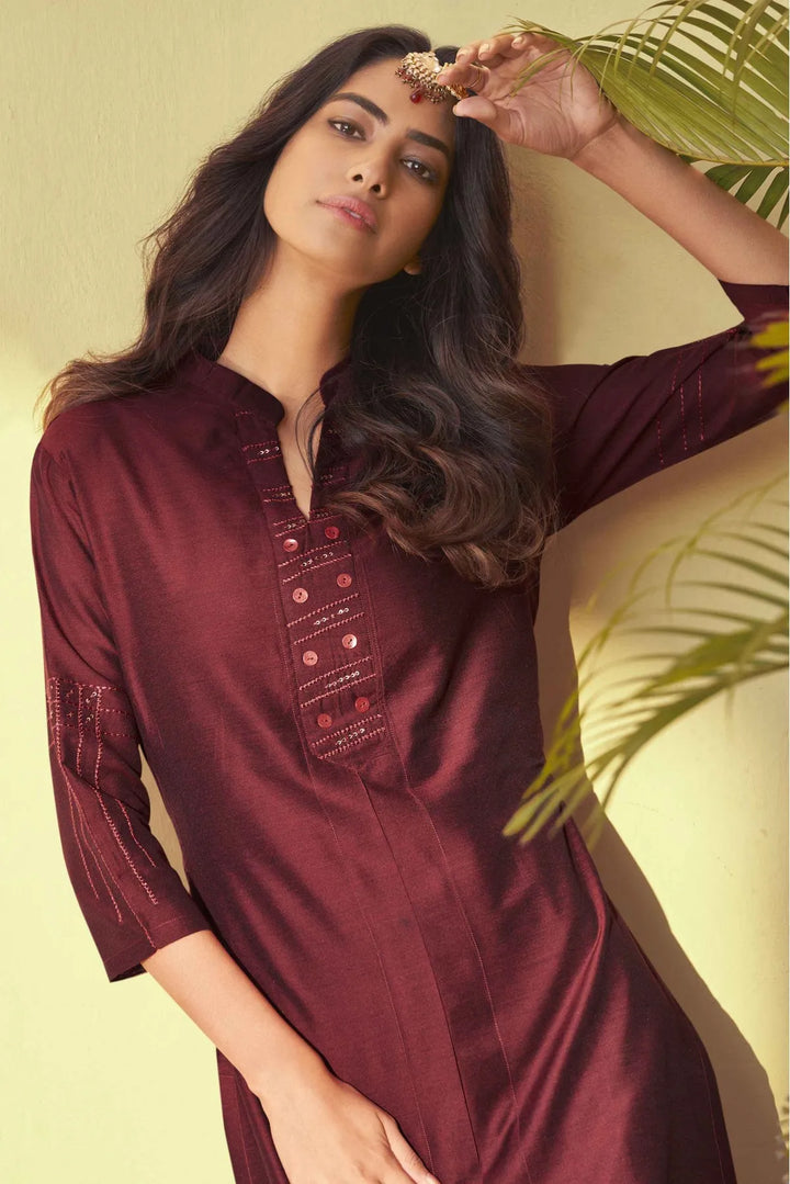 Stylish Maroon Silk Outfit | Elegant Hand Embroidery & Digital Prints for Festive Occasions