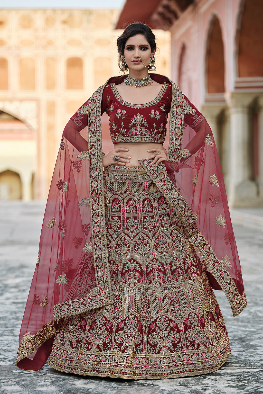 Luxury Velvet Lehenga Choli Set | Bridal Wear with Heavy Embroidery