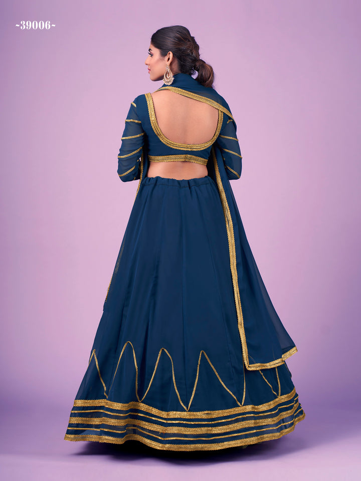 Navy Blue Georgette Lehenga Choli | Sequins & Zari Work for Weddings