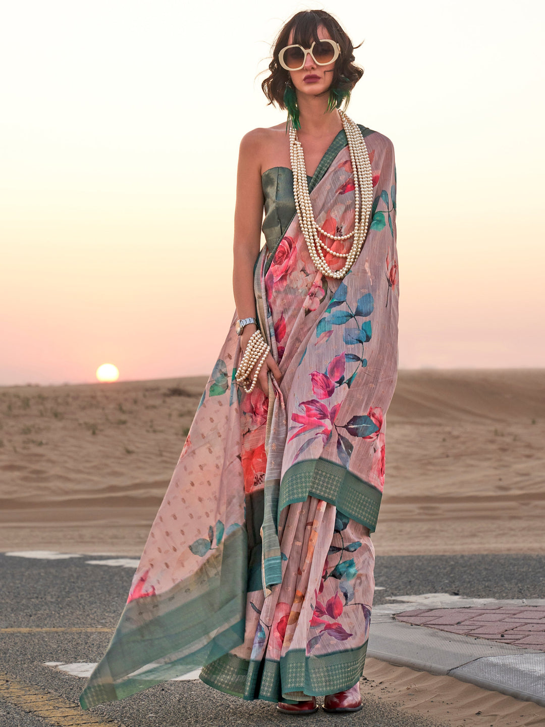 Red linen saree crafted for elegance and style.