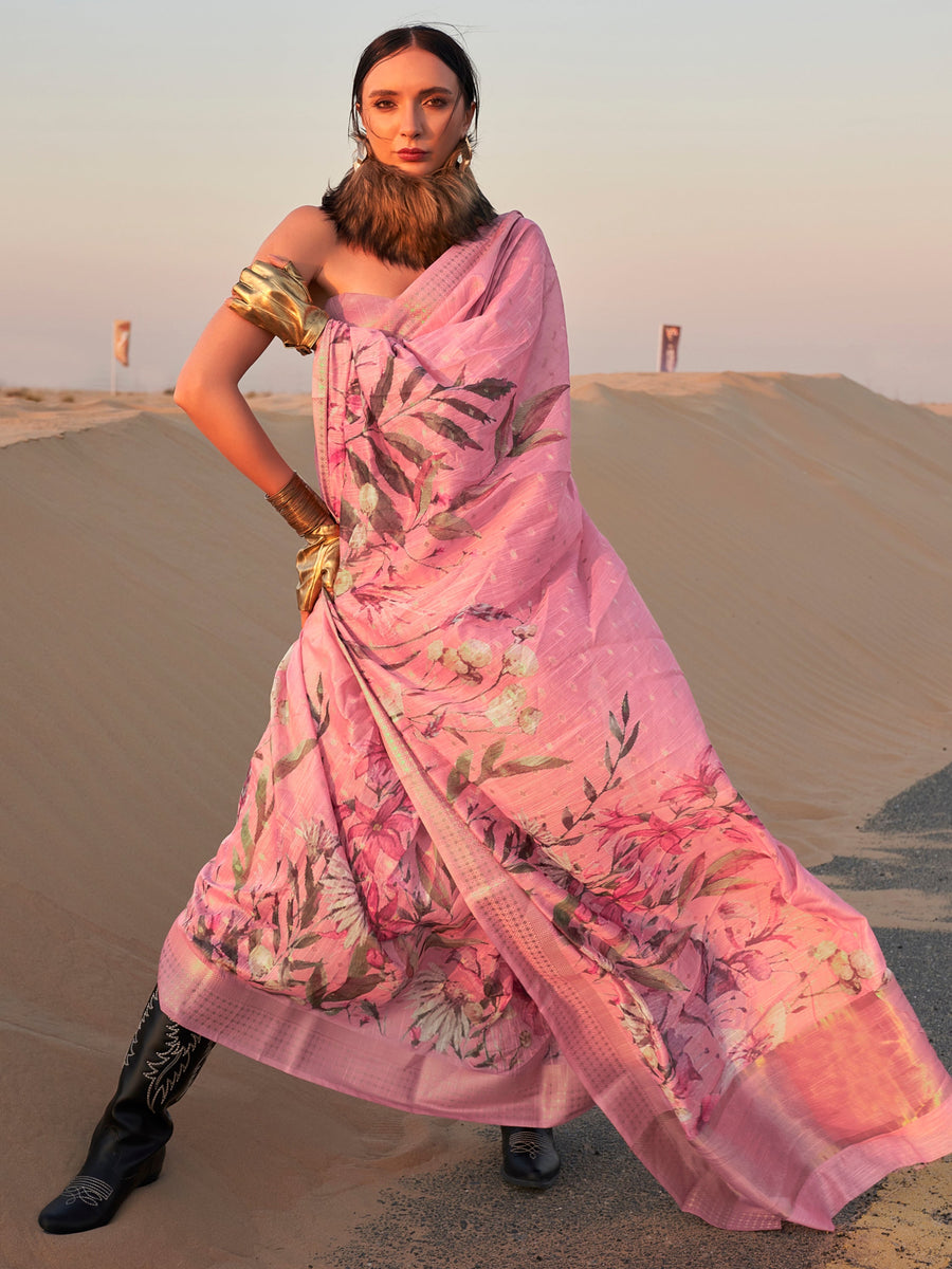 Pink linen saree crafted for elegance and style.