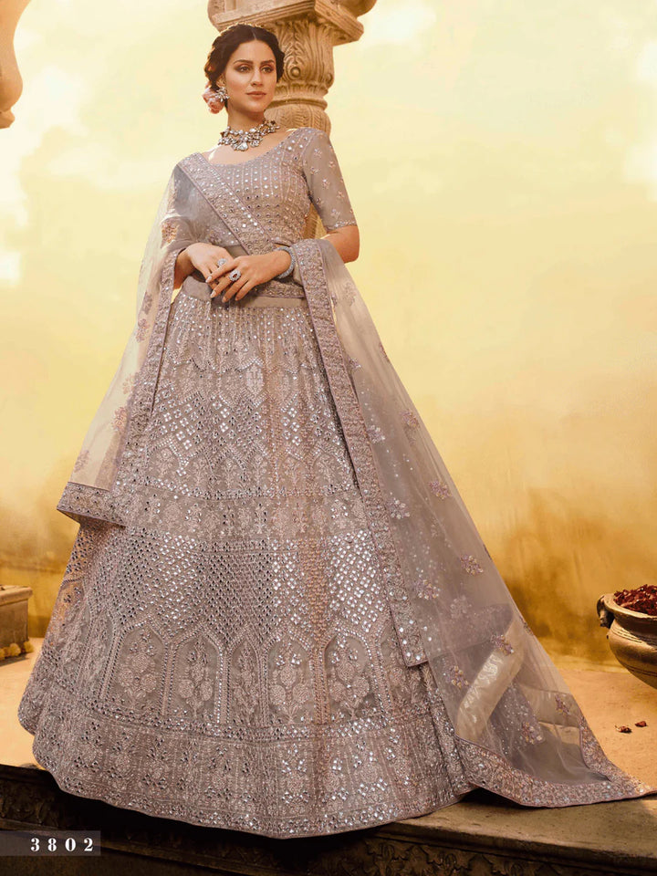 Exclusive Semi-Stitched Onion Crepe Lehenga | Foil Mirror and Embroidered Work