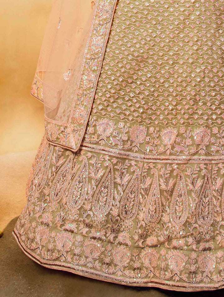 Semi-Stitched Gold Net Lehenga | Embroidered Lehenga with Aari Work