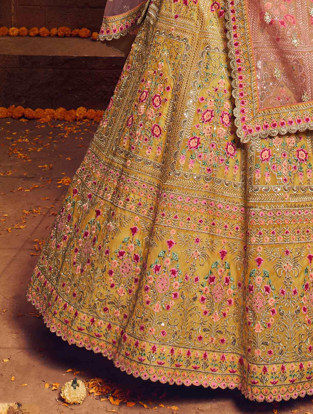 Elegant Yellow Lehenga | Organza with Poly Shantoon Lining