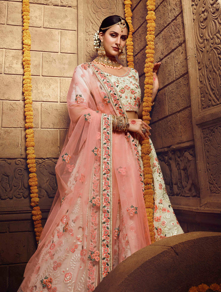 Elegant Bridal Lehenga Choli | Off-White Georgette with Matching Dupatta