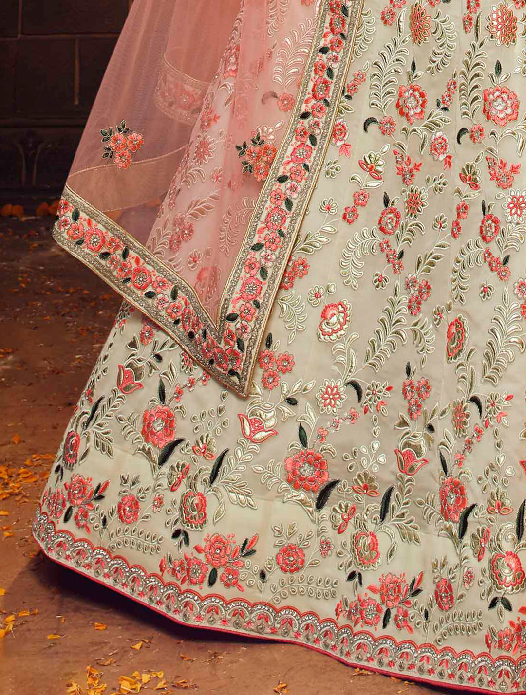 Elegant Bridal Lehenga Choli | Off-White Georgette with Matching Dupatta