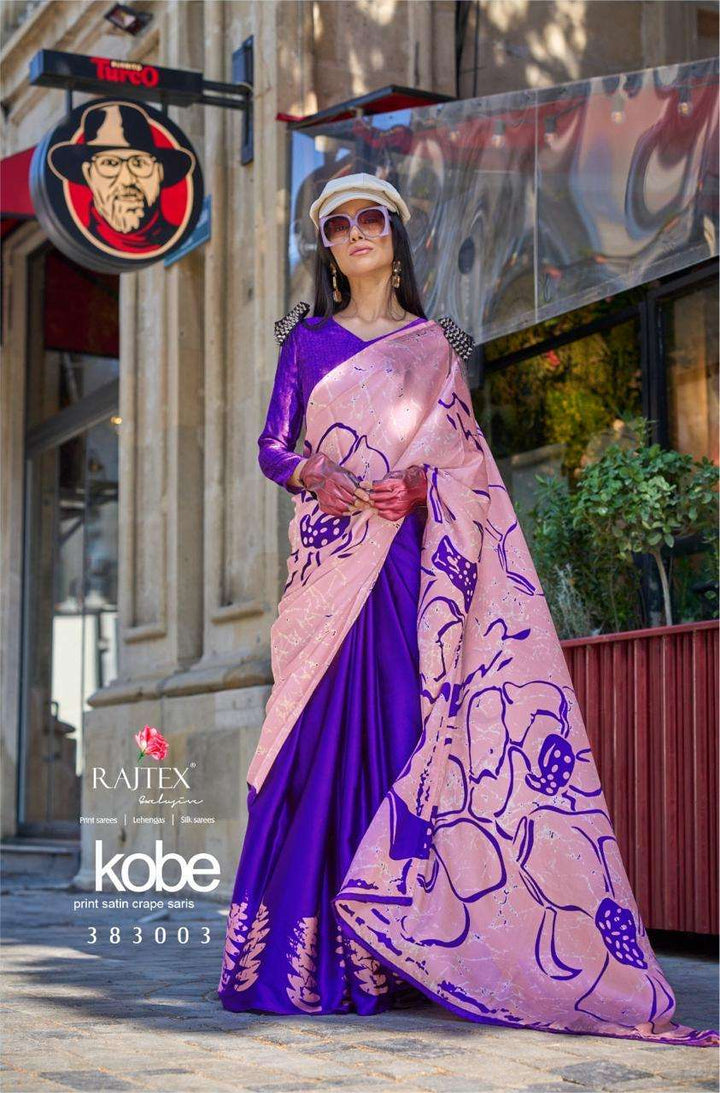 Stylish Floral Satin Crape Saree | Modern Indian Sari for Semi-Formal Events