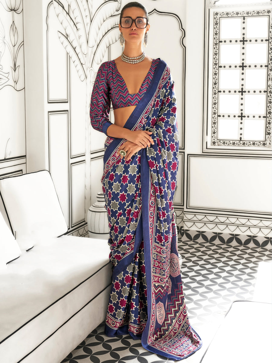 Purple satin saree crafted for elegance and style.