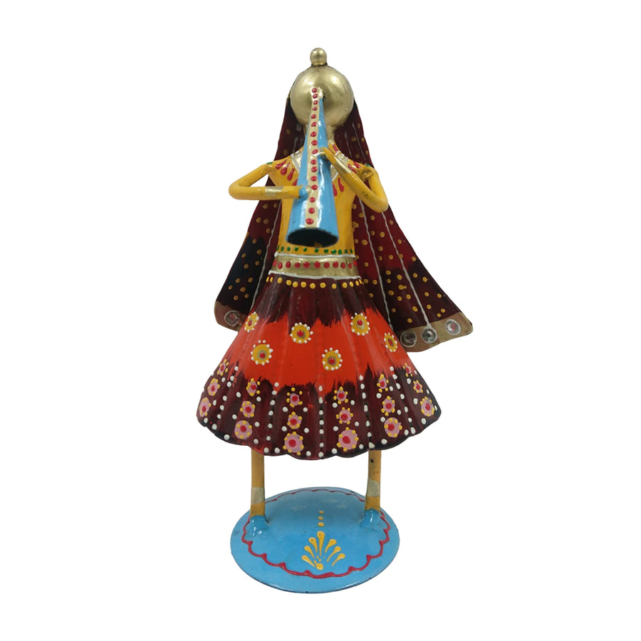 Artistic handcrafted iron showpiece of a musical lady, perfect for home decor.