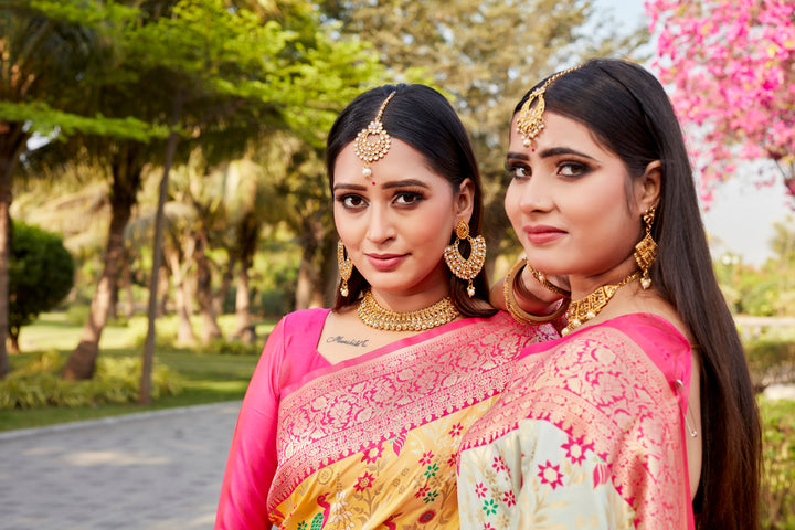 Elegant Pista Green Kanjivaram Soft Silk Saree with beautiful border detailing for bridal wear.