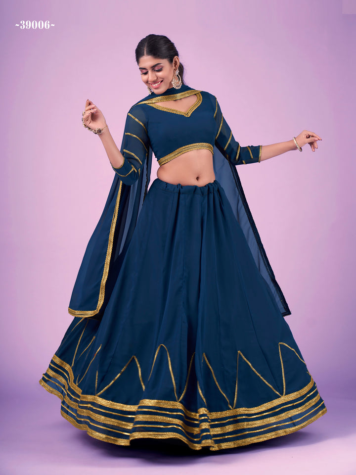 Navy Blue Georgette Lehenga Choli | Sequins & Zari Work for Weddings