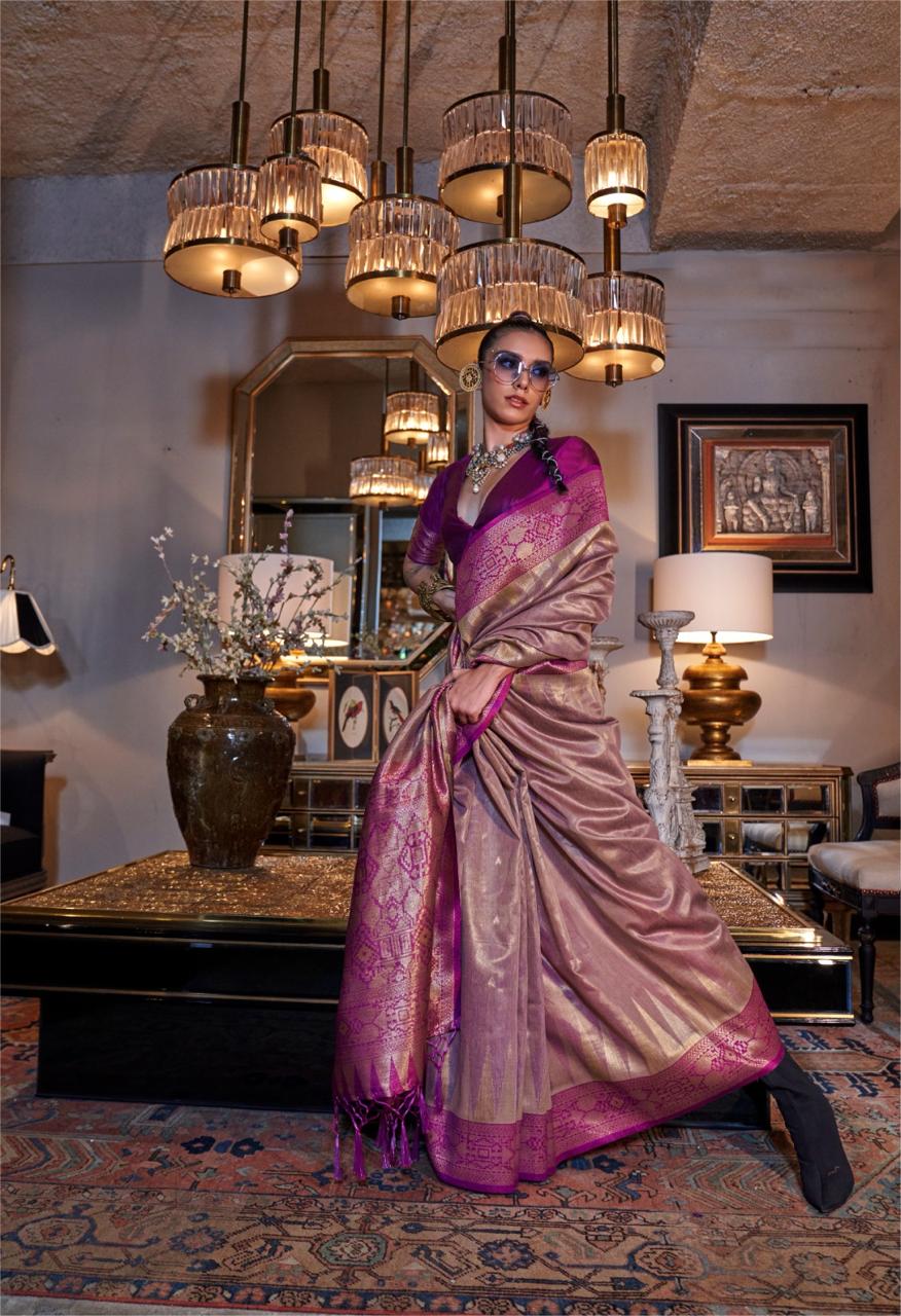 Zari Tissue Silk Saree with Contrast Pallu | Vintage Charm Meets Modern Elegance