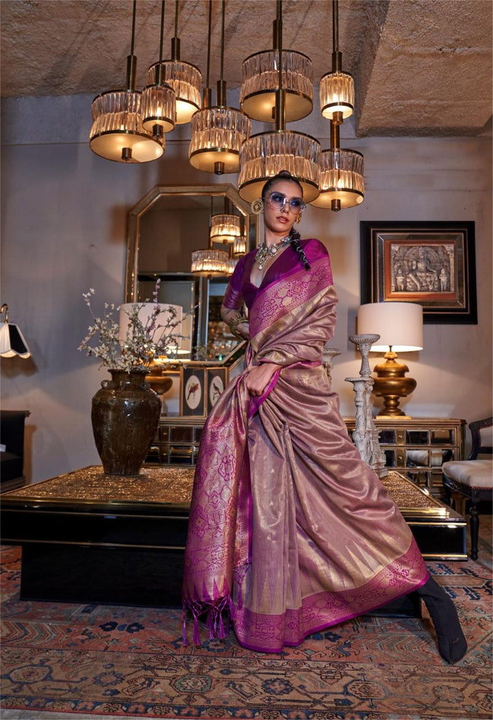 Zari Tissue Silk Saree with Contrast Pallu | Vintage Charm Meets Modern Elegance