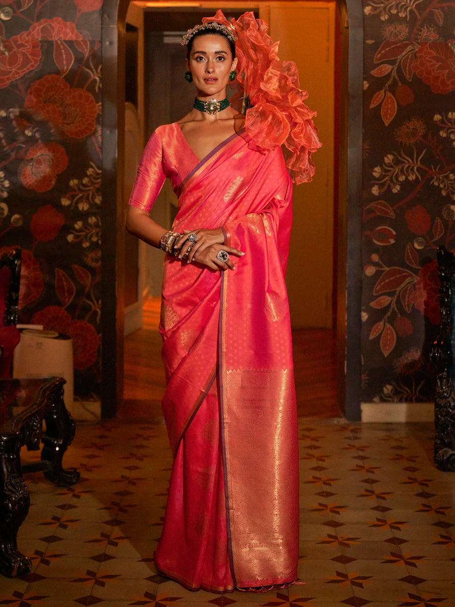 Pink silk saree crafted for elegance and style.