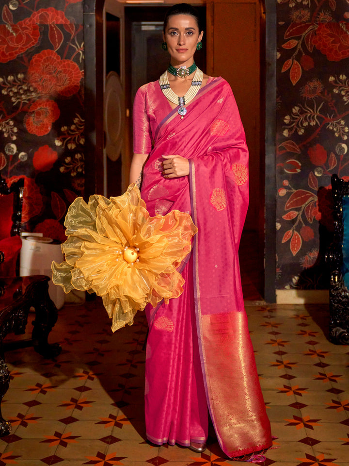 Pink silk saree crafted for elegance and style.