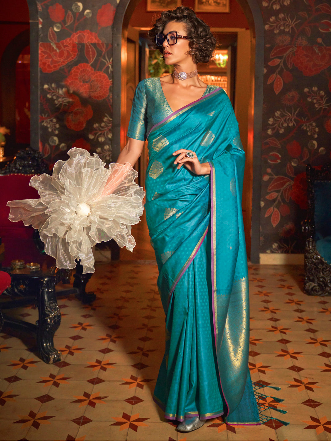 Blue silk saree crafted for elegance and style.