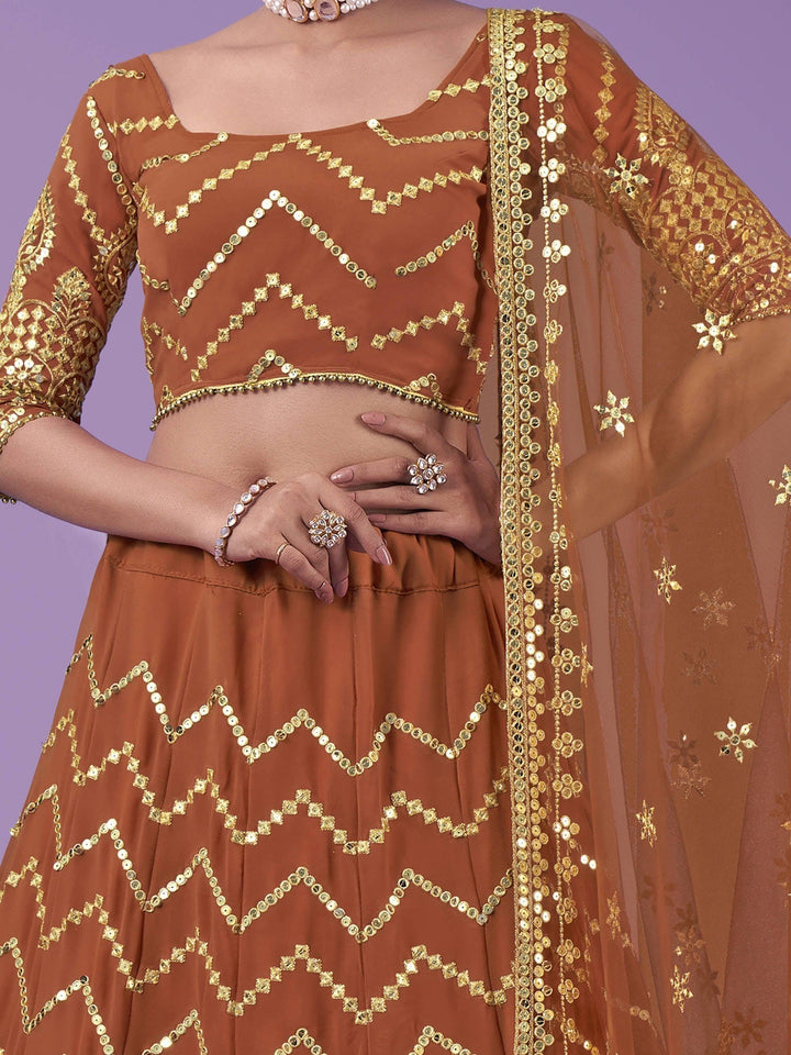 Gorgeous Orange Lehenga for Weddings | Sequins & Zari Embroidered Choli