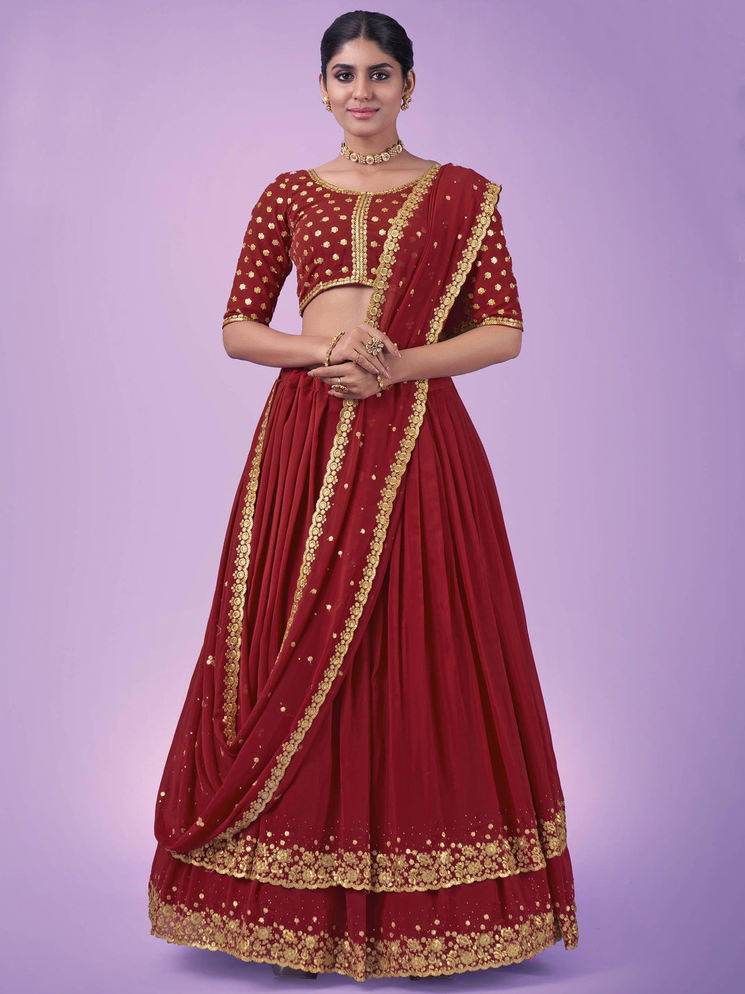 Beautiful Red Bridal Lehenga | Georgette with Zari & Sequin Detailing