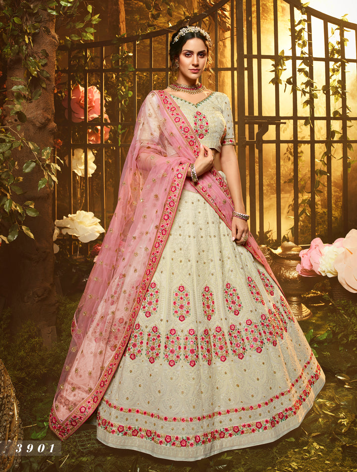 White Georgette Bridal Lehenga | Zari, Sequins & Stone Work Choli Set