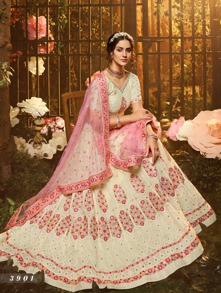 White Georgette Bridal Lehenga | Zari, Sequins & Stone Work Choli Set