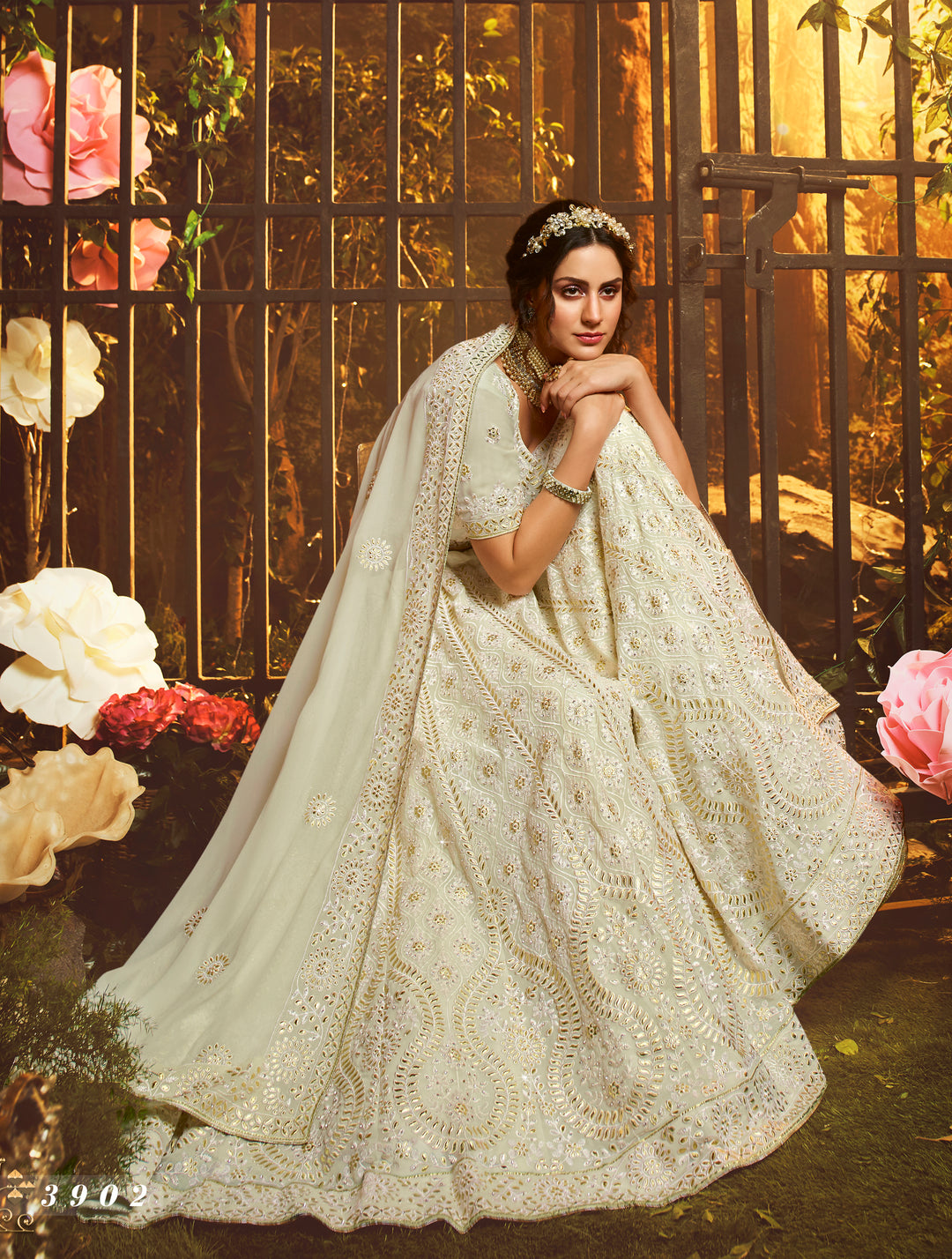 Stunning White Wedding Lehenga | Gota & Zarkan Embellished Georgette