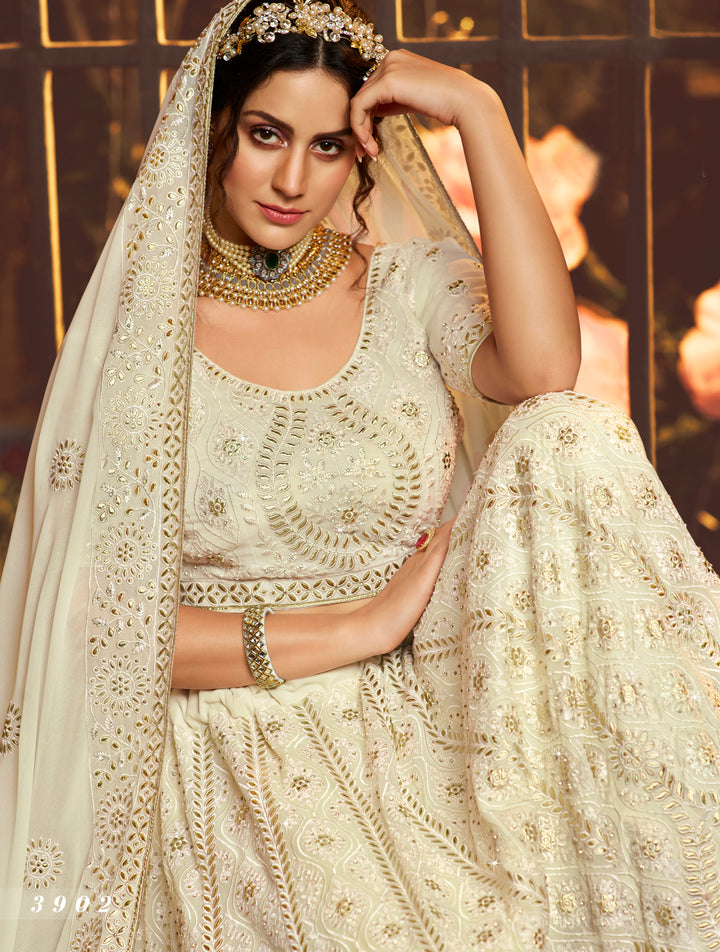 Stunning White Wedding Lehenga | Gota & Zarkan Embellished Georgette