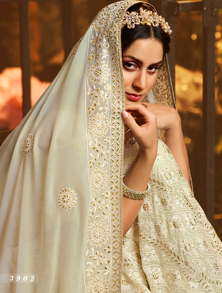 Stunning White Wedding Lehenga | Gota & Zarkan Embellished Georgette