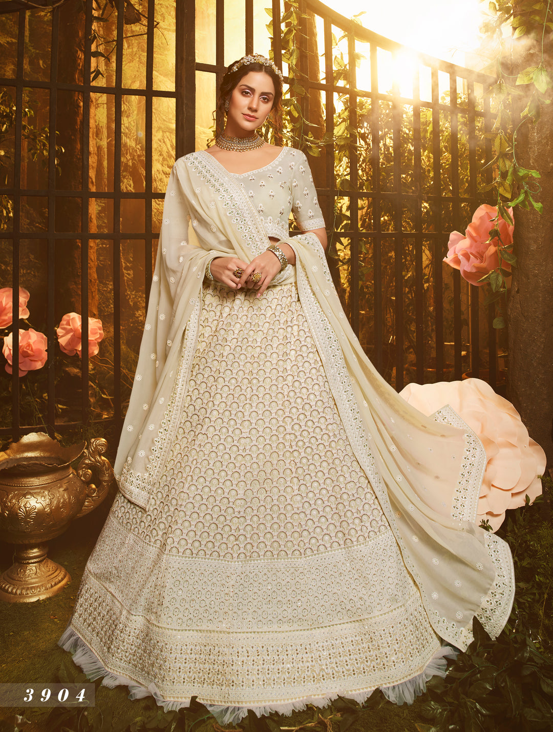 Designer White Lehenga Set | Georgette with Thread & Moti Work for Weddings