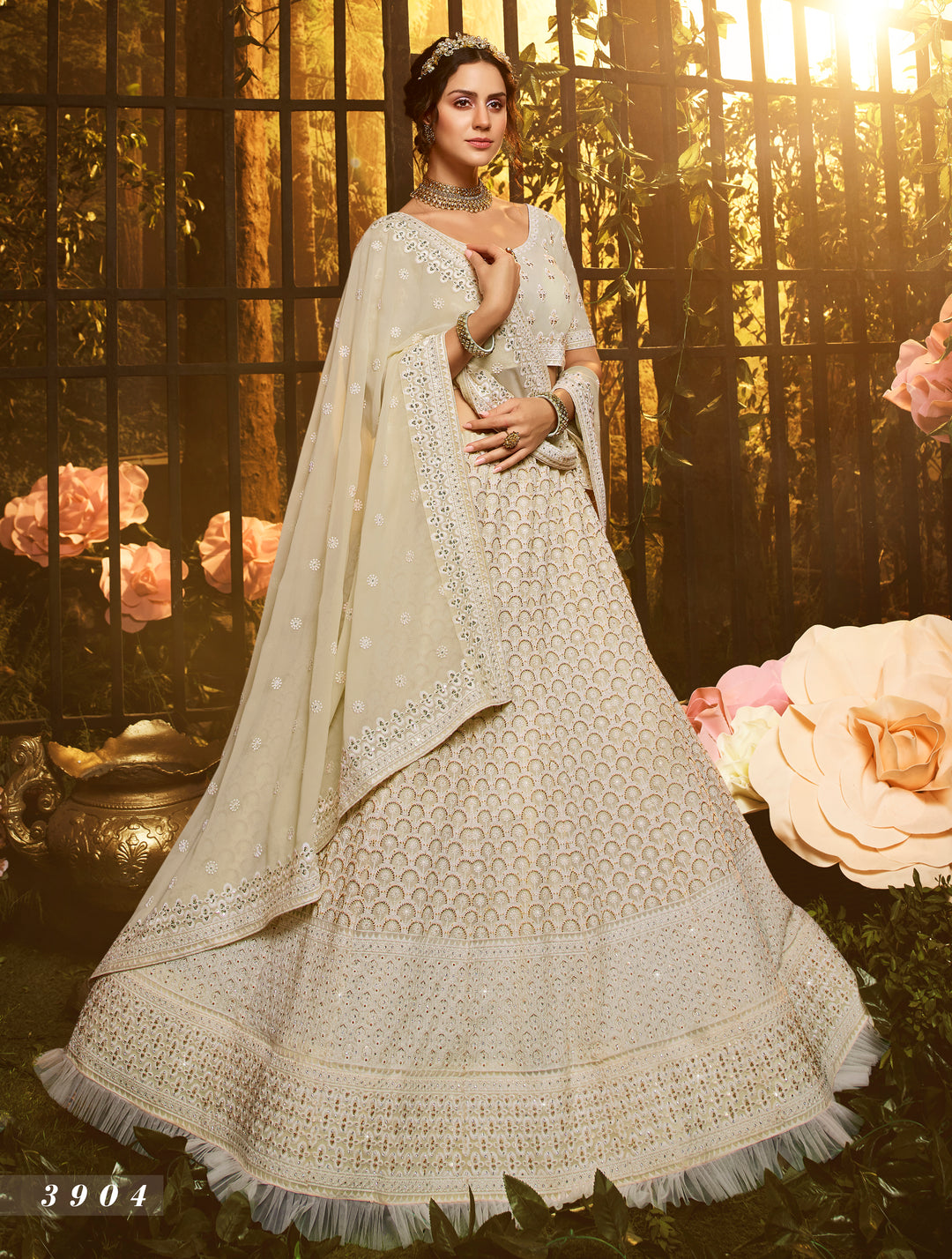 Designer White Lehenga Set | Georgette with Thread & Moti Work for Weddings