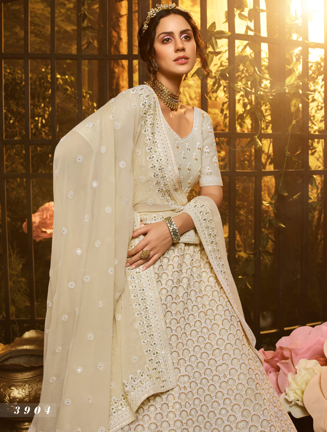 Designer White Lehenga Set | Georgette with Thread & Moti Work for Weddings