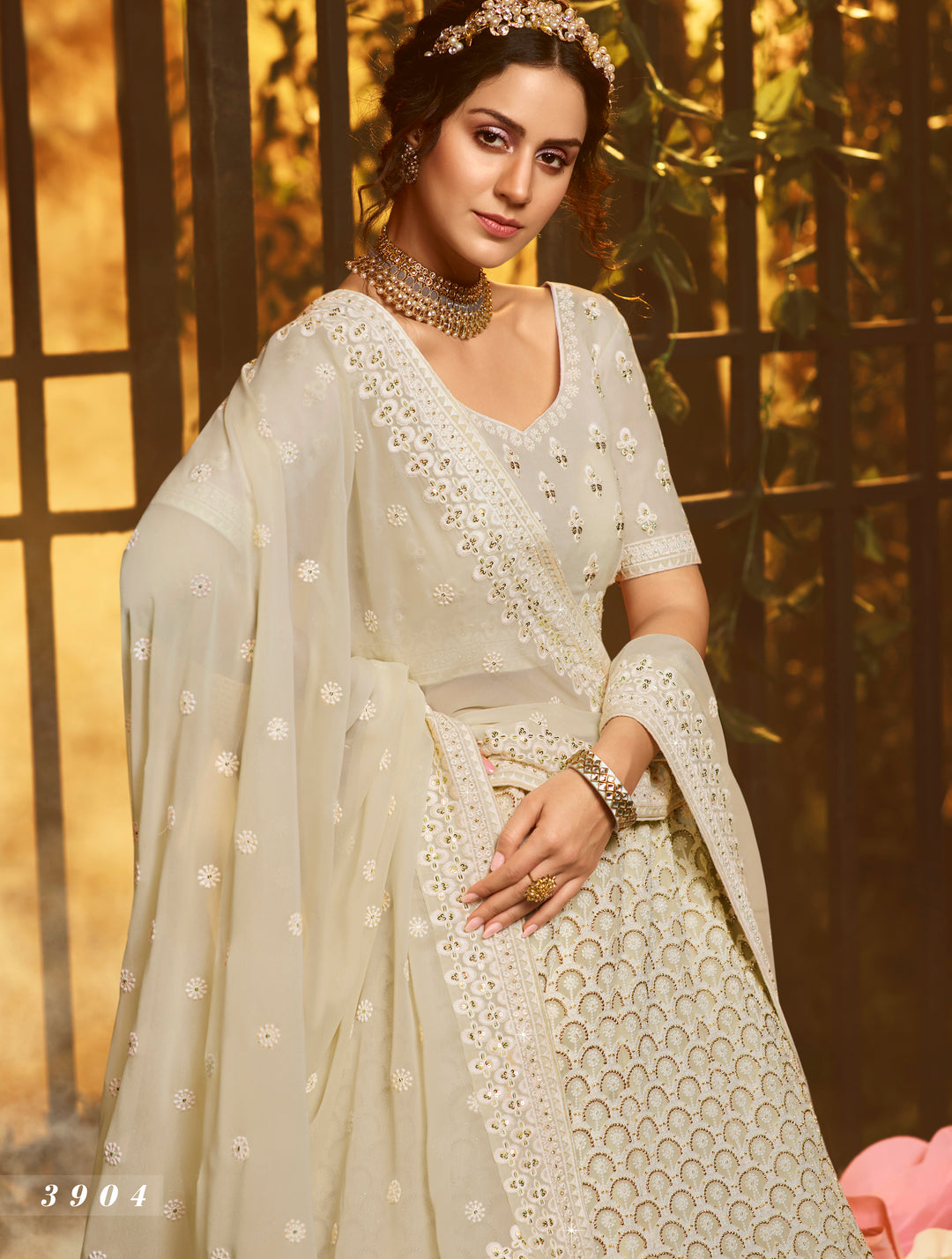 Designer White Lehenga Set | Georgette with Thread & Moti Work for Weddings