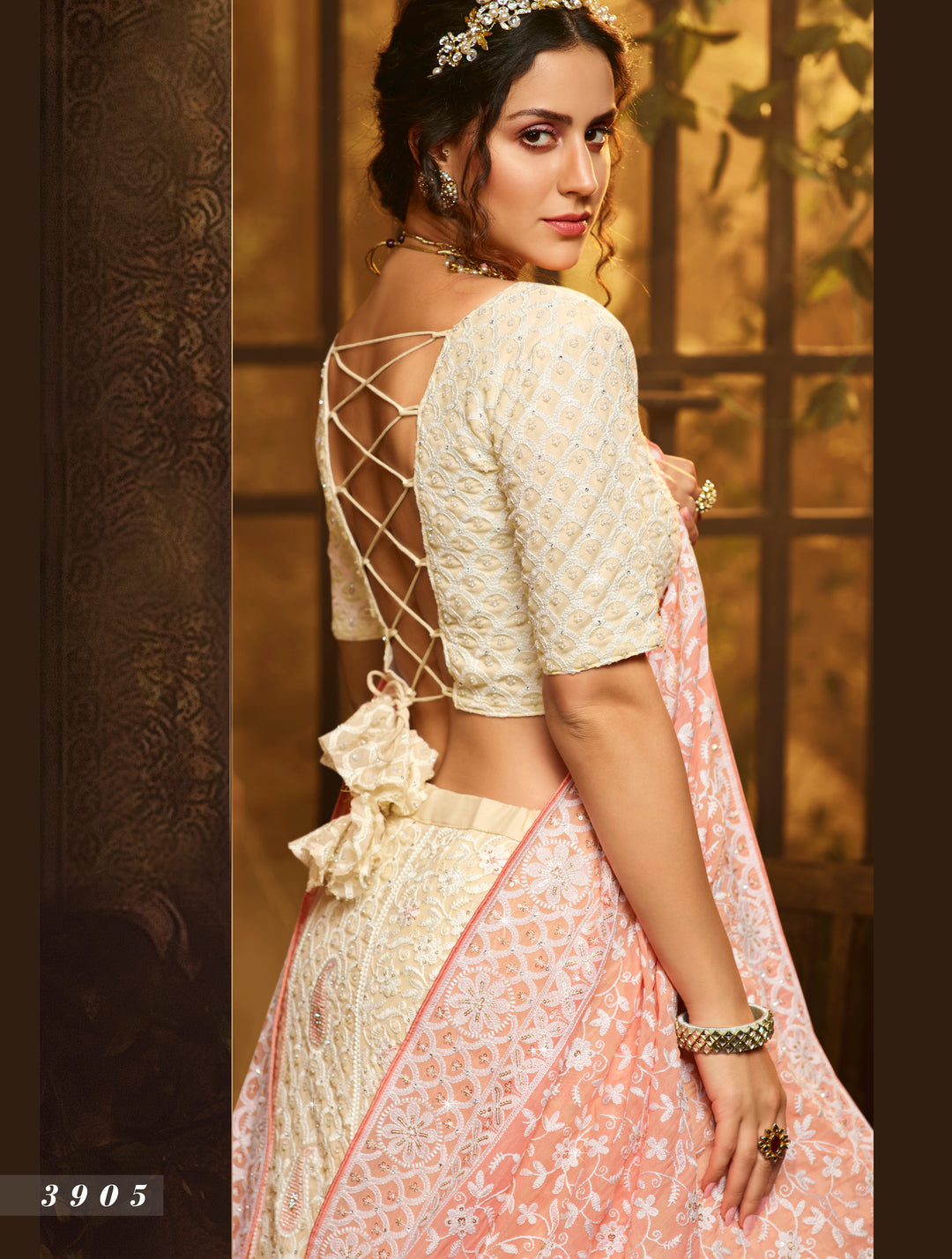 White Lehenga Set | Georgette Bridal Ensemble with Sequin & Moti Work