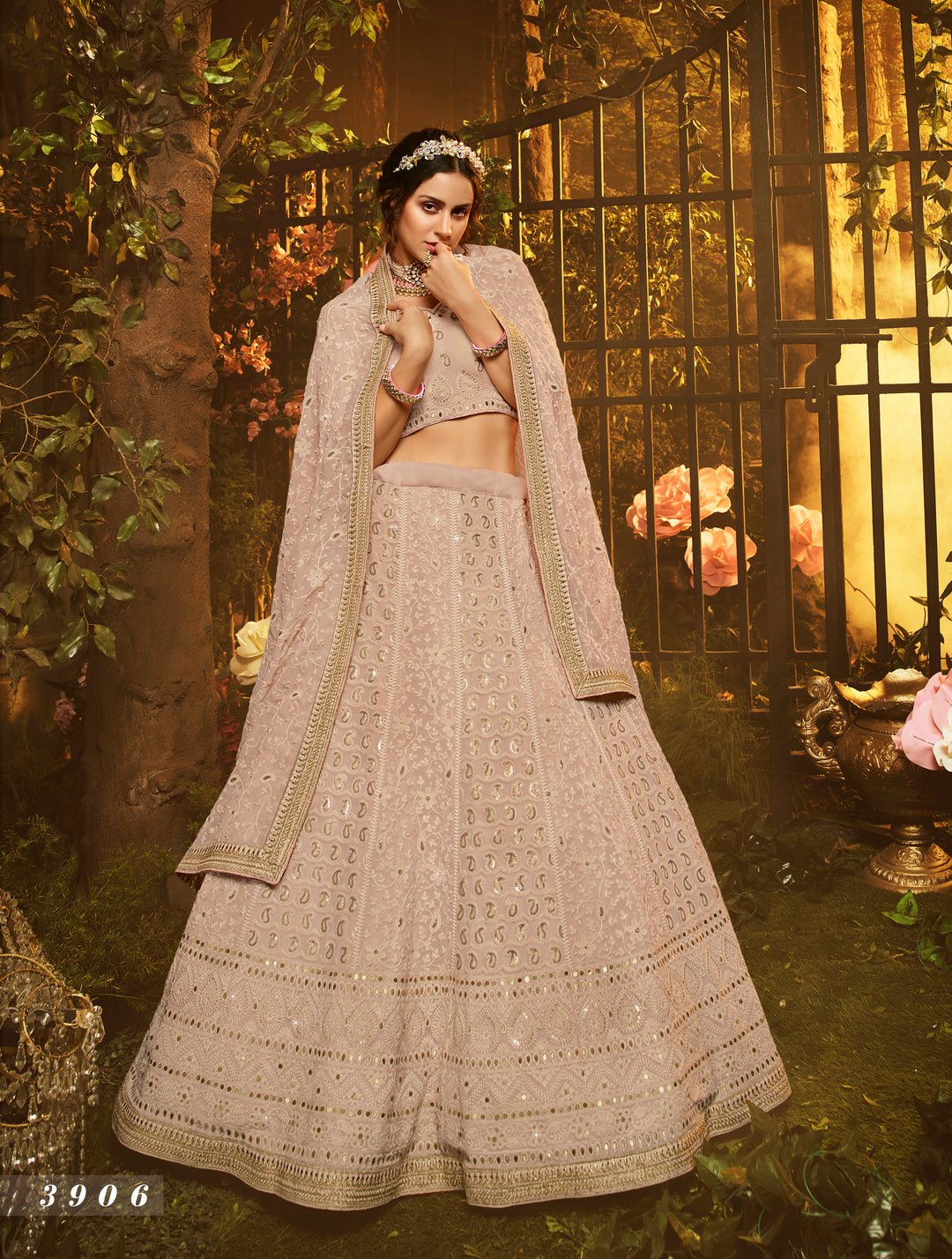 Light Brown Georgette Lehenga | Stylish Lehenga Set with Dori Work