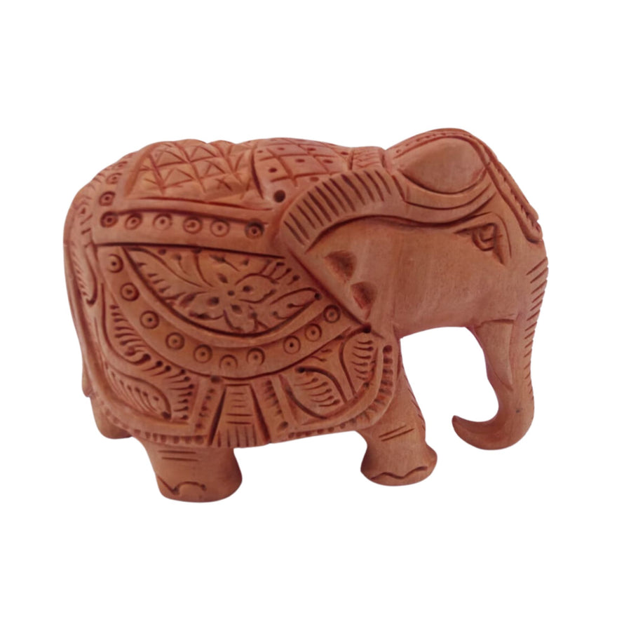 Unique wooden elephant showpiece, down trunk home decor accent