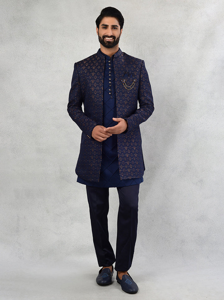 Elevate your wardrobe with our luxurious Navy Blue Indo Western attire, perfect for upscale events in the USA.