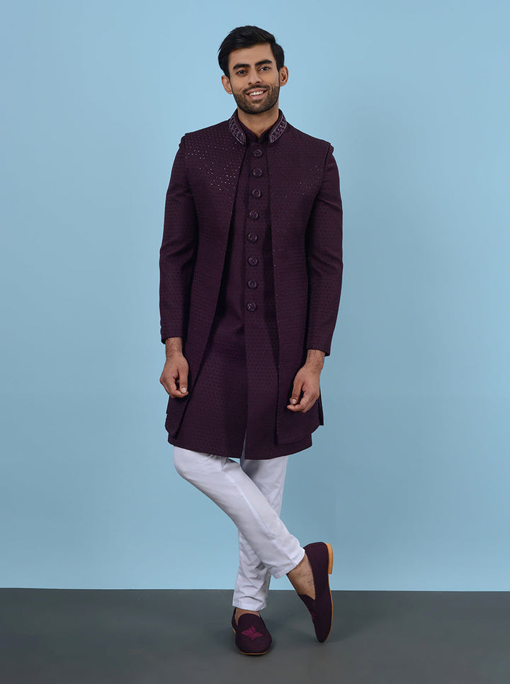 Elegant wine jacquard Indo Western kurta, perfect for ethnic wear