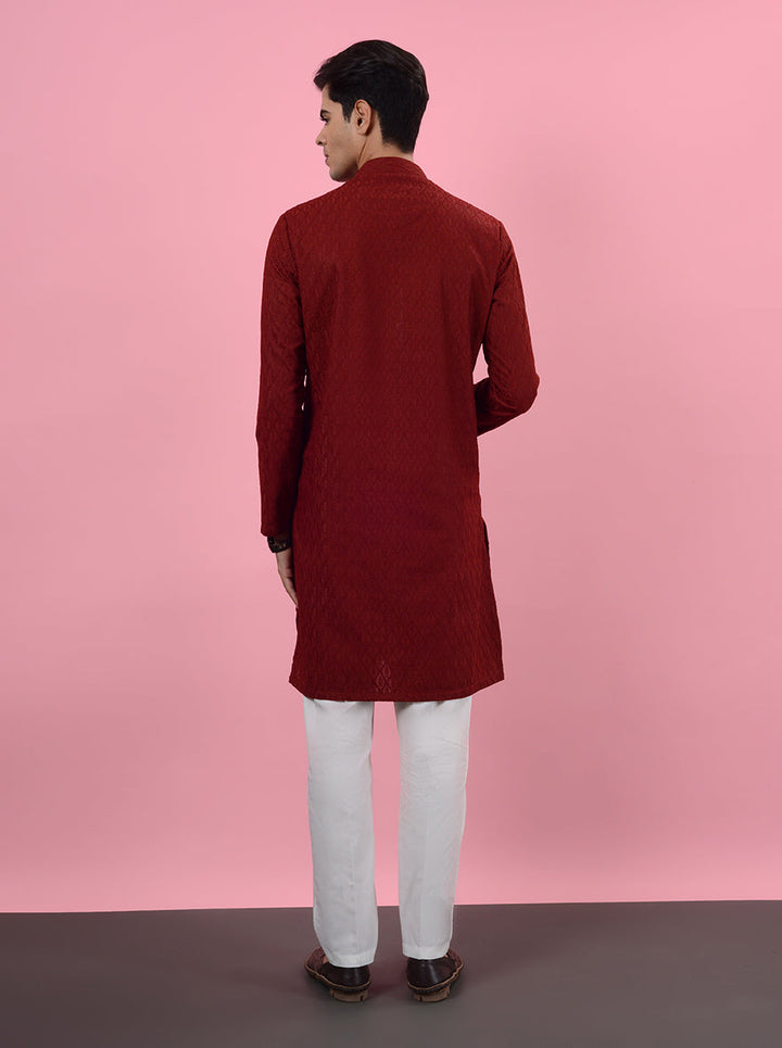 Stand out at gatherings with this chic Red Kurta Pajama, tailored for modern occasions.