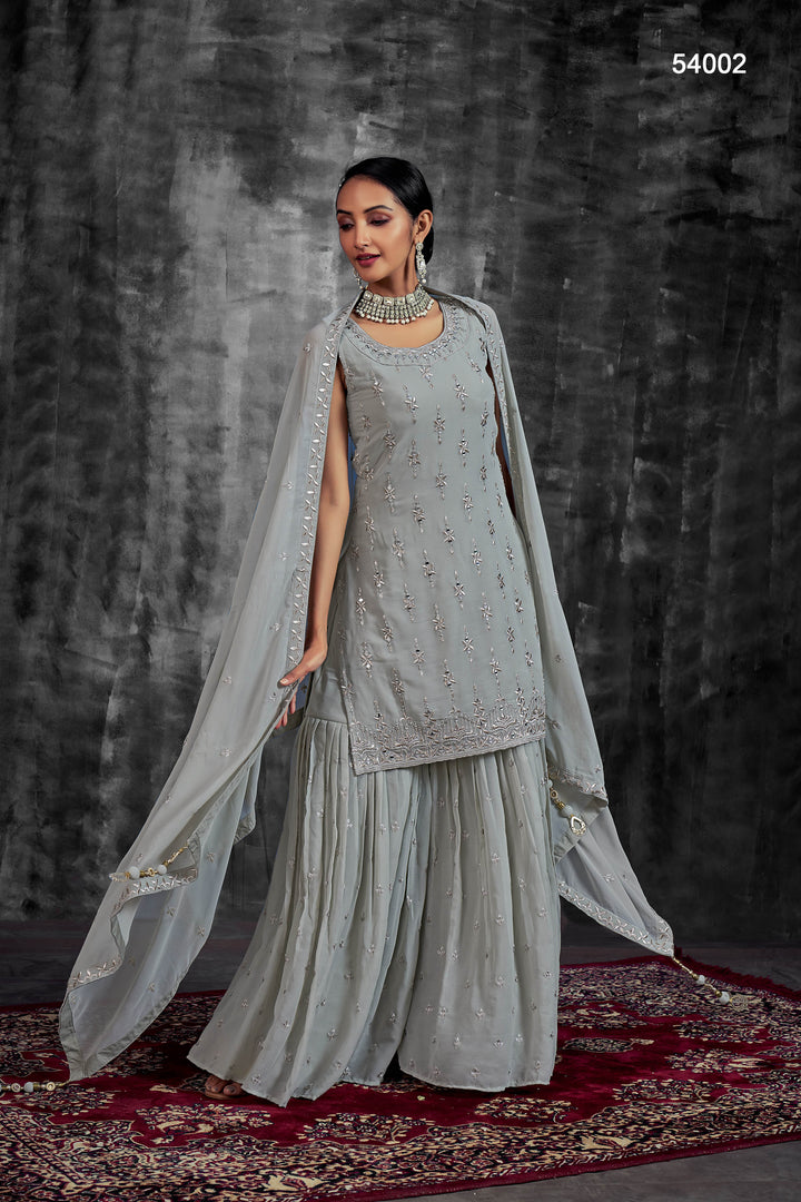 Party Wear Sharara Suit | Embroidered Stitched Kurta with Dupatta