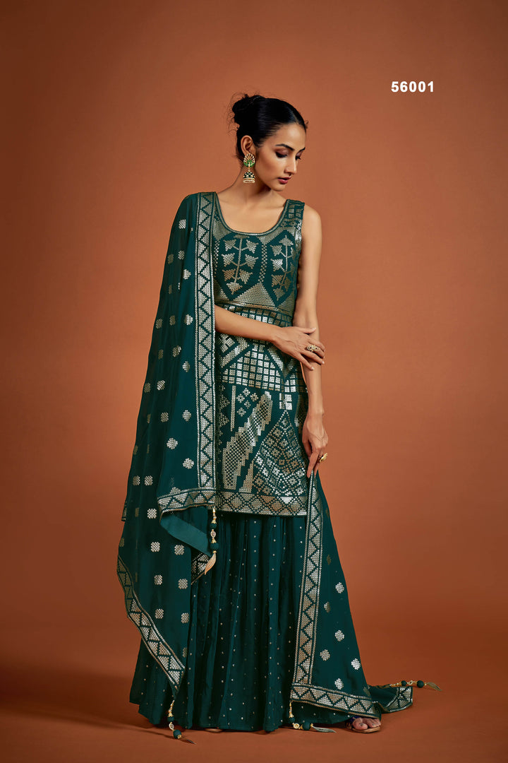 Green Georgette Salwar Suit | Sequins Work Ethnic Party Wear