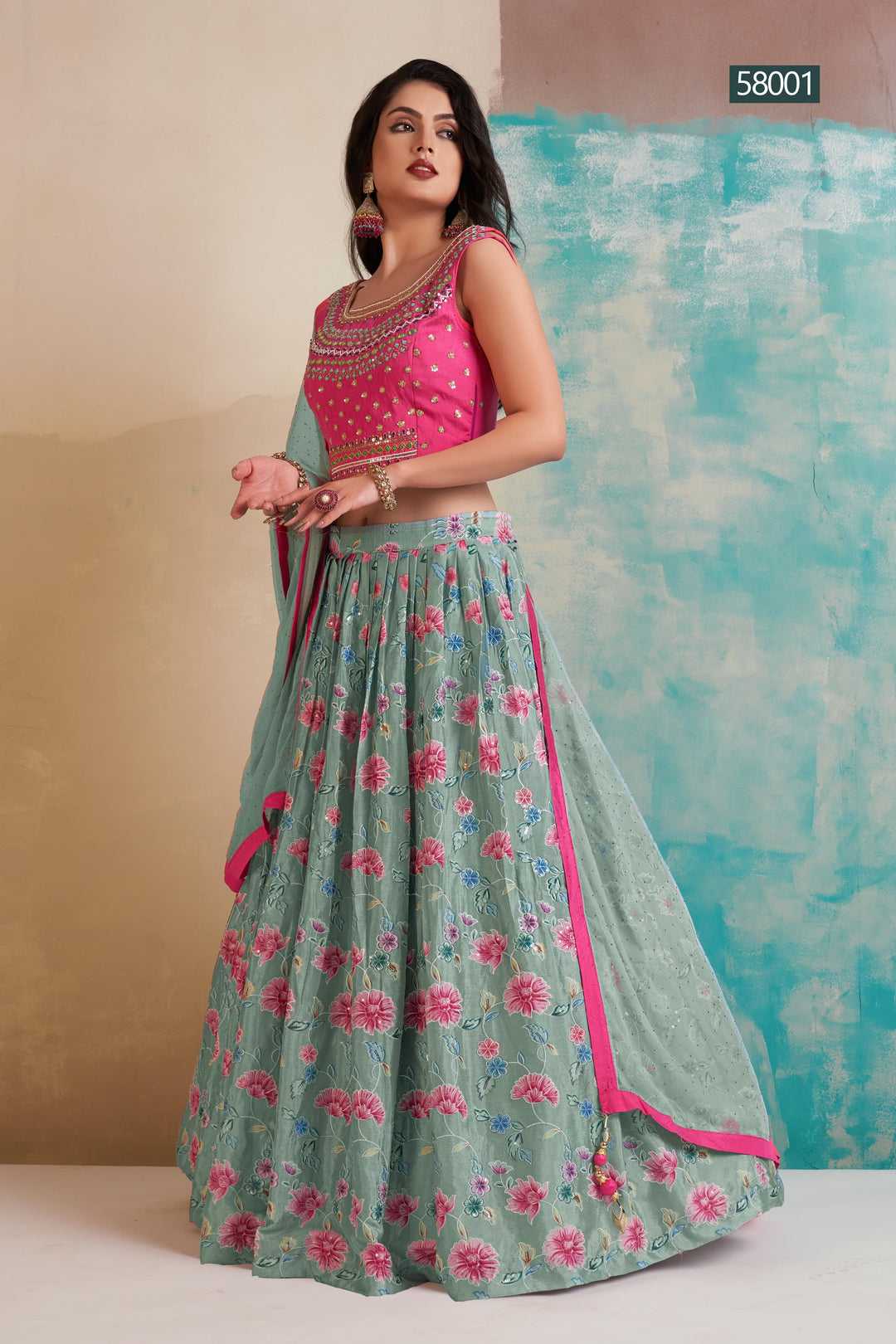 Wedding Chinon Lehenga | Tassels and Patch Border Party Outfit