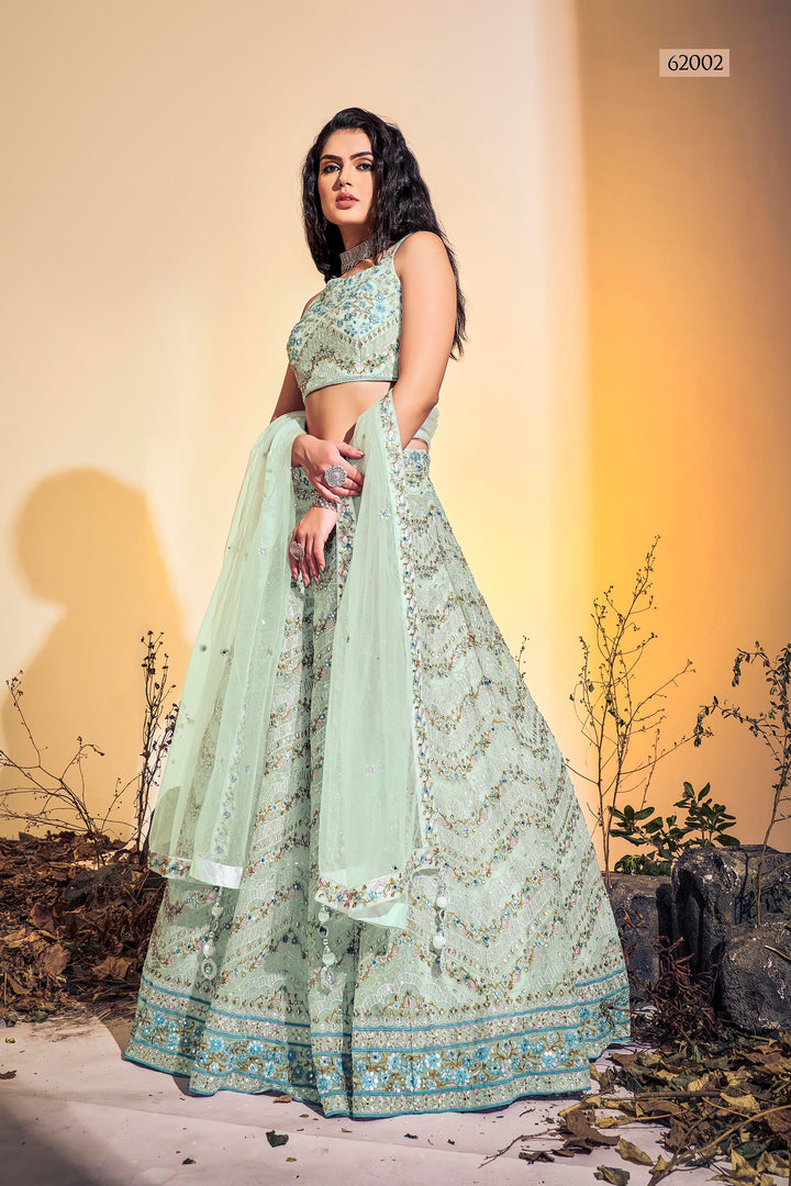 Handwork Soft Net Lehenga | Thread Embroidered Festive Wear for Women