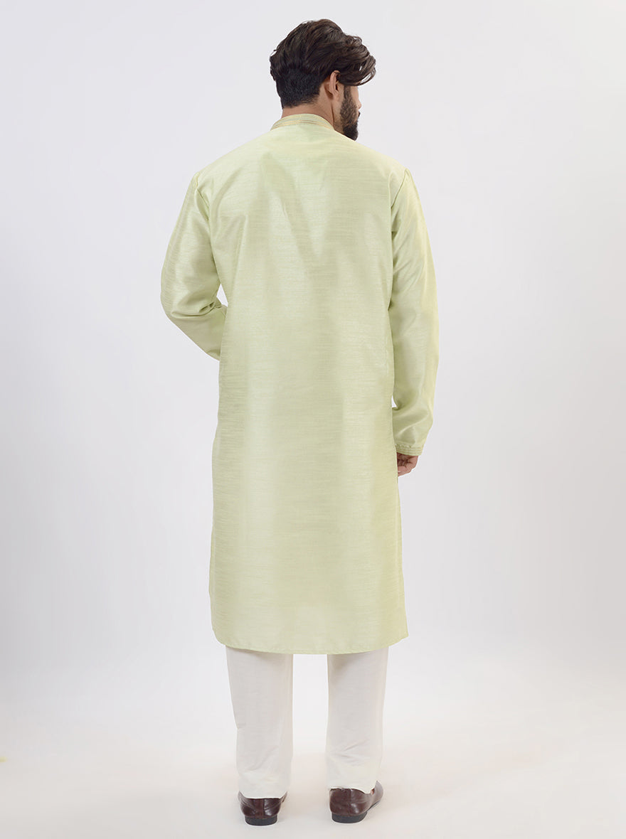 Pista green silk blend kurta pajama set, perfect for USA cultural events