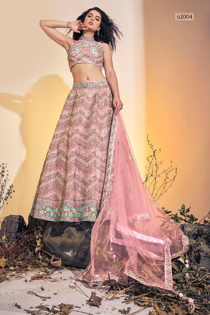 Handwork Soft Net Lehenga | Thread Embroidered Festive Wear for Women