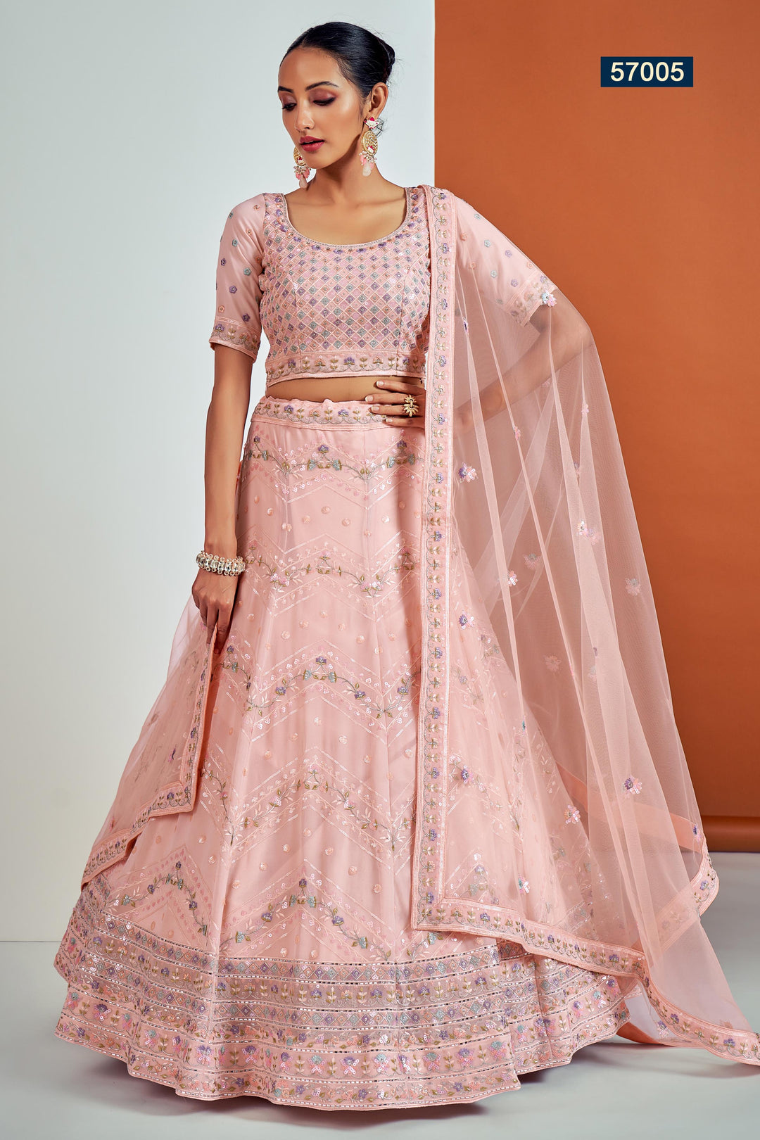 Peach Embroidered Lehenga Choli Set | Georgette Choli Set for Wedding