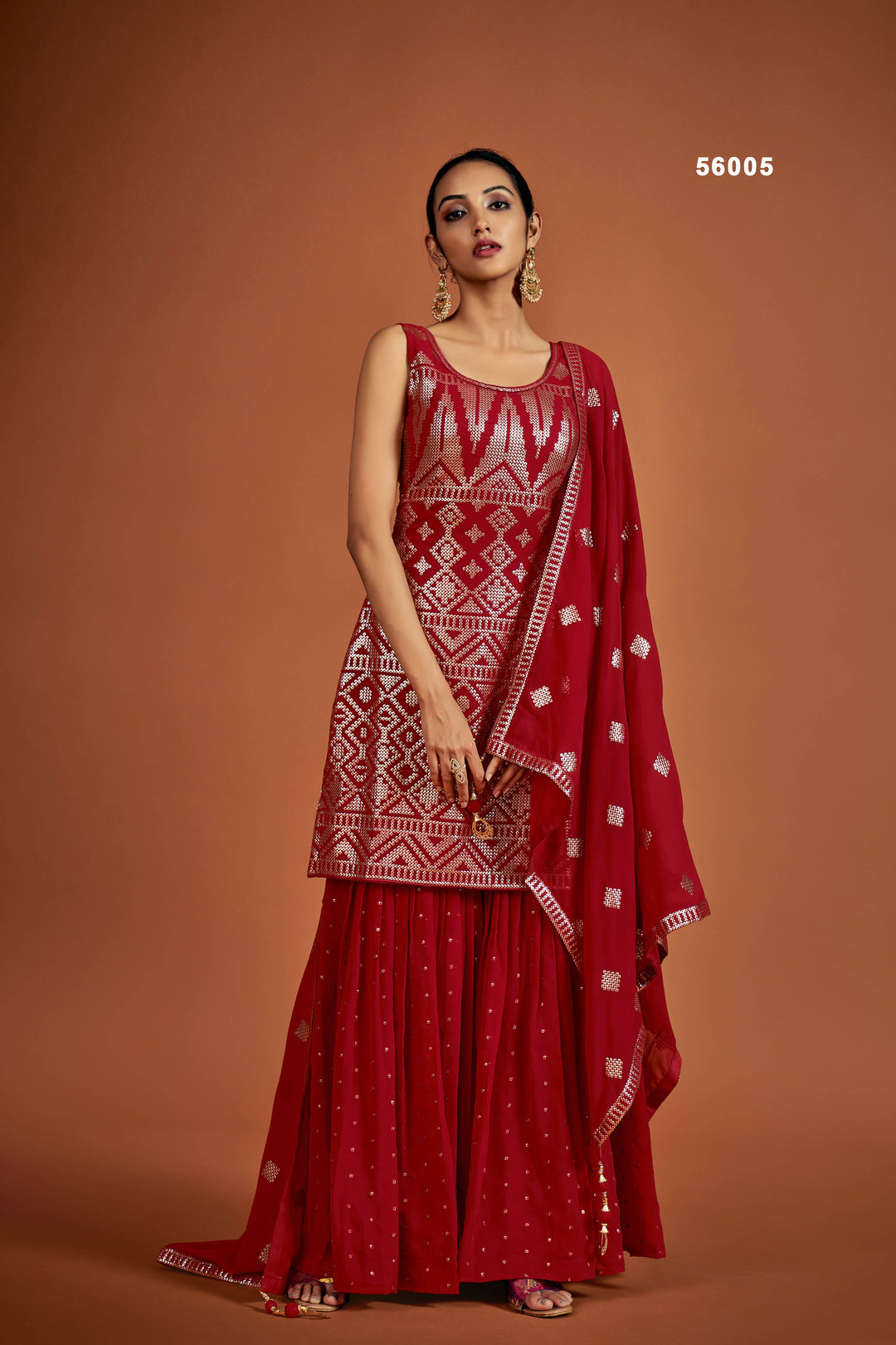 Red Georgette Salwar Suit | Glamorous Sequins Ethnic Outfit