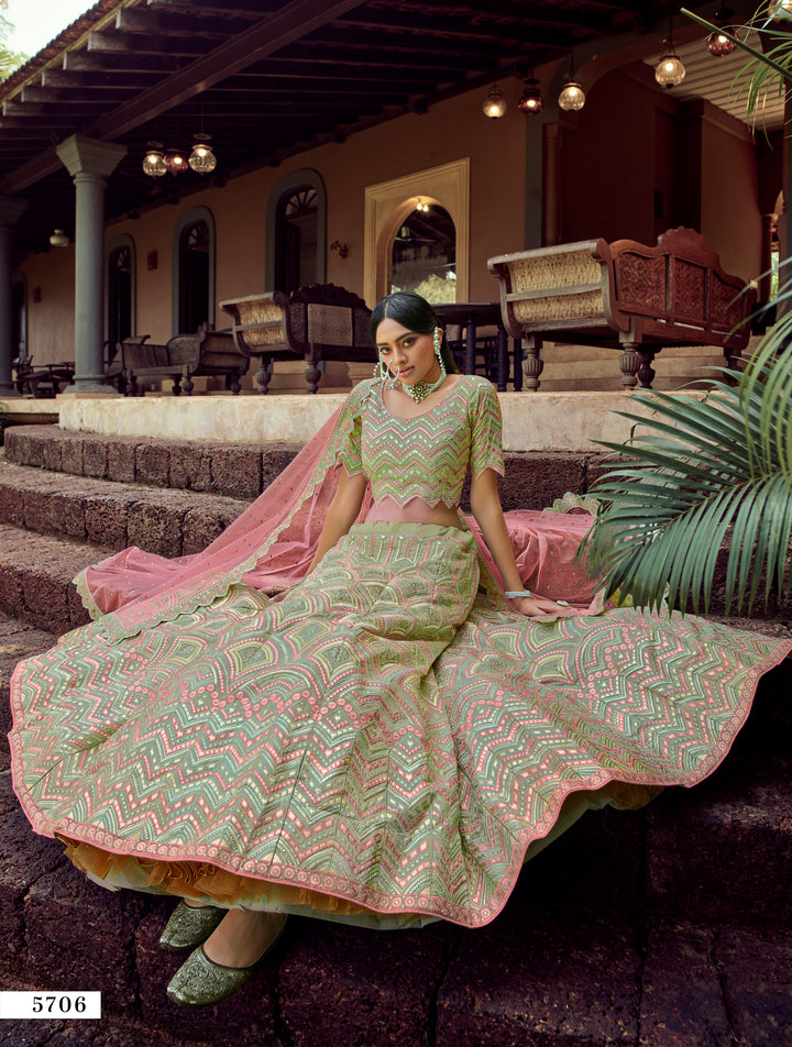 Gorgeous Green Organza Lehenga | Embellished with Gota & Resham Work